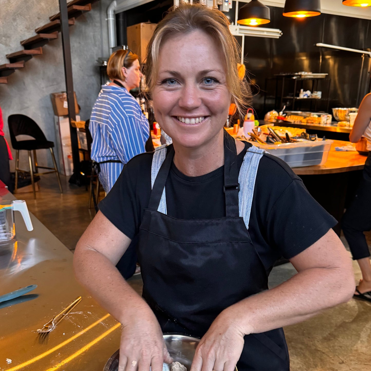 Cooking Class in session with Cehf Mel learning gnocchi, pasta panna cotta