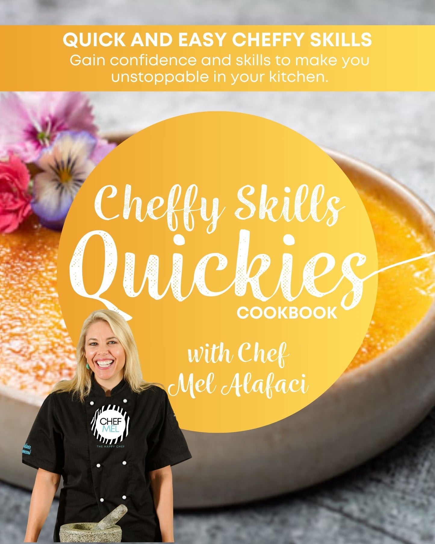 Cheffy Skills Quickies Cookbook by Chef Mel Alafaci the Happy Chef Vanilla Zulu cookbook series. Learn how to cook. Gain confidence and skills to make your unstoppable in your kitchen. Learn all the cheffy sauces, knife skills, pastries, pastas, breads, starters, mains and desserts as well as all of the food styling and presentation tips and tricks.