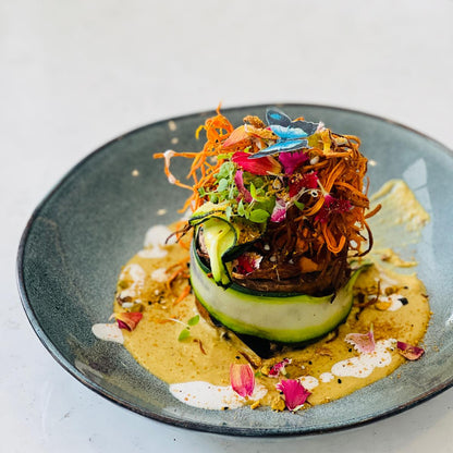 Vegan Tower of Pleasure. Take your vegetables to new heights with Chef Mel's signature Vegan Stack