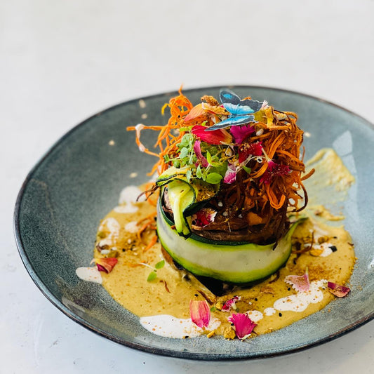 Vegan Tower of Pleasure. Take your vegetables to new heights with Chef Mel's signature Vegan Stack